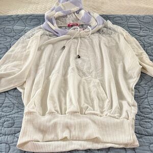 White and Lavender Hoodie with Lace Detail